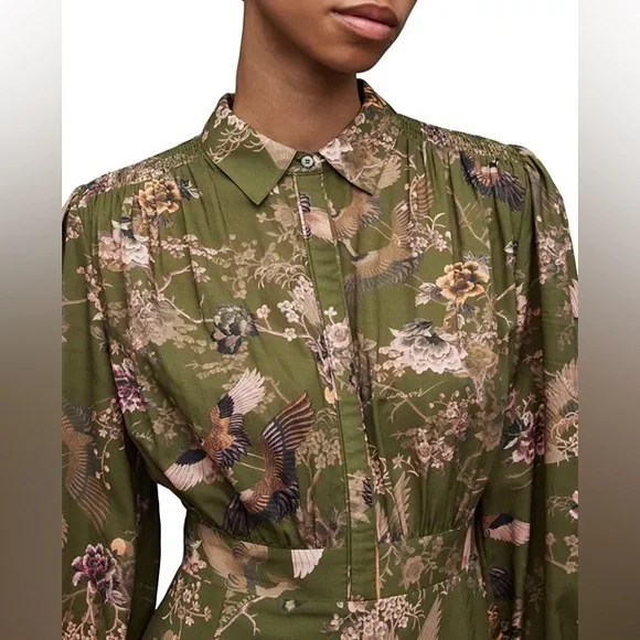 All Saints Keeley Peggy Dress 6 Mini Fit and Flare Crane Print - Picture 4 of 16